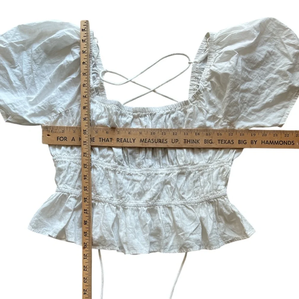 Free People Puff Sleeve Peplum Crop Top White Cotton‎ Size L Boho Cottagecore